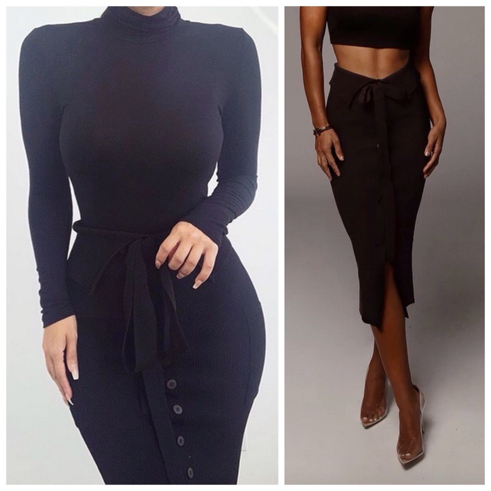 New JLUX Label Black Ribbed Fold Over Waist Pencil Skirt